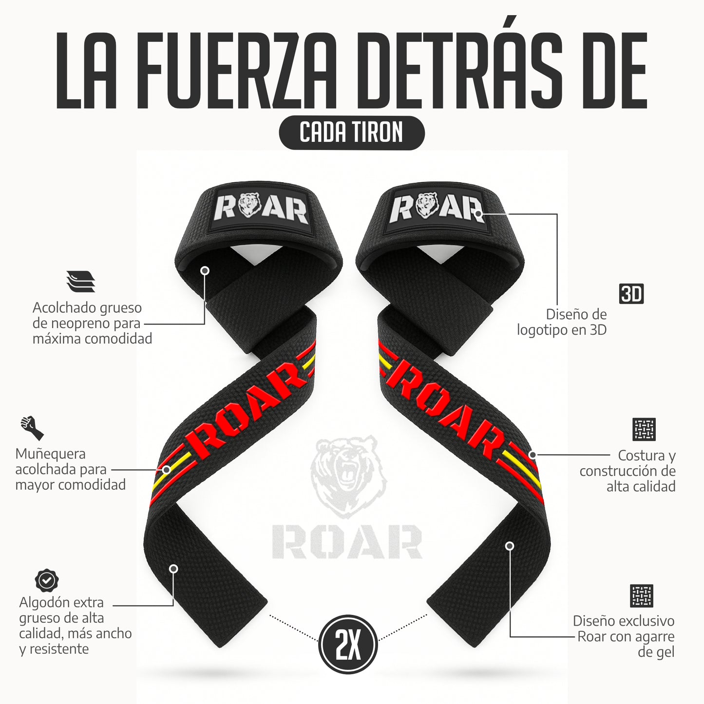 Straps Profesionales Gym Antideslizantes ROAR