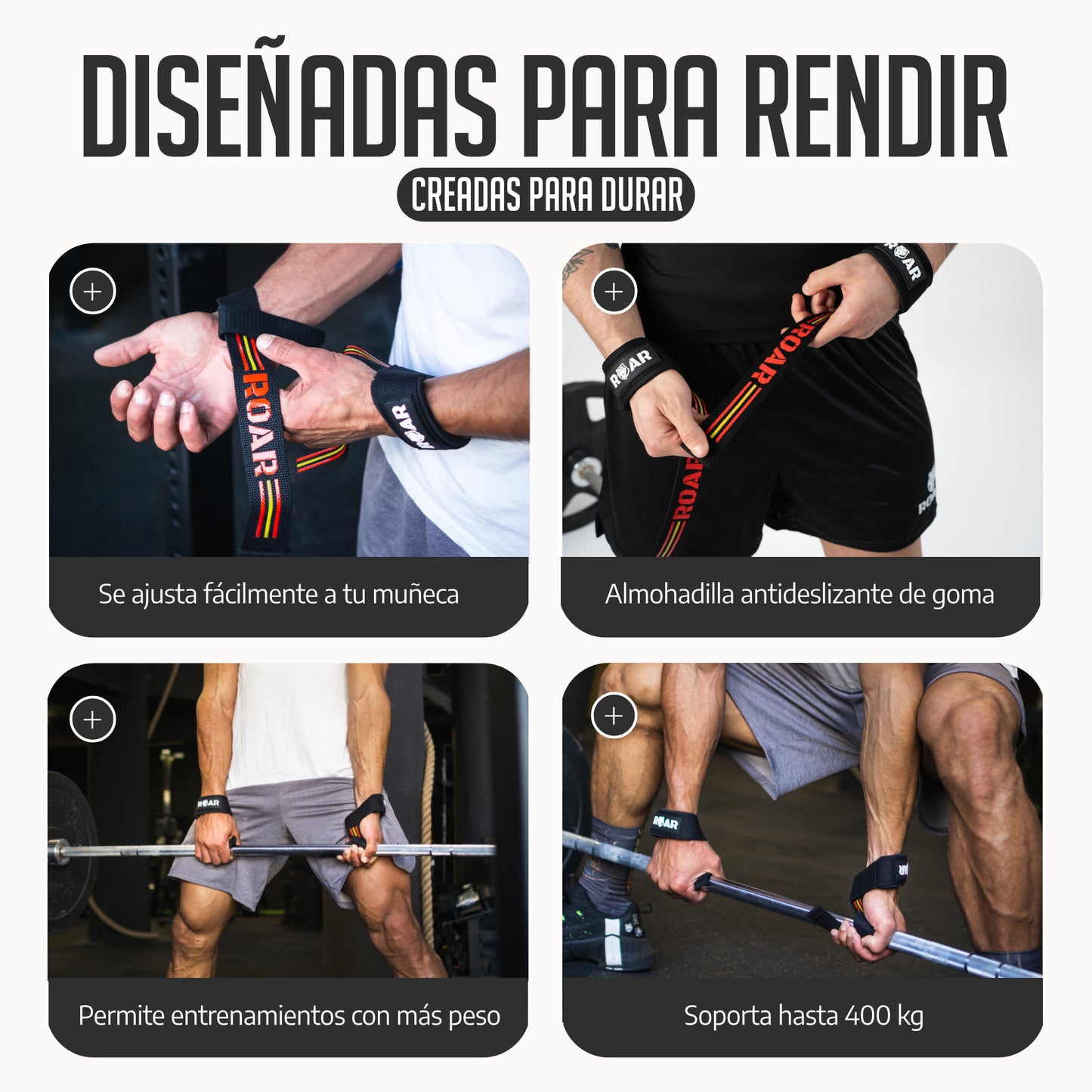 Straps Profesionales Gym Antideslizantes ROAR