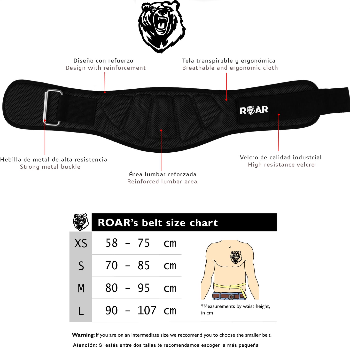 Cinturon Lumbar Gimnasio V1 - Gym, Crossfit ROAR